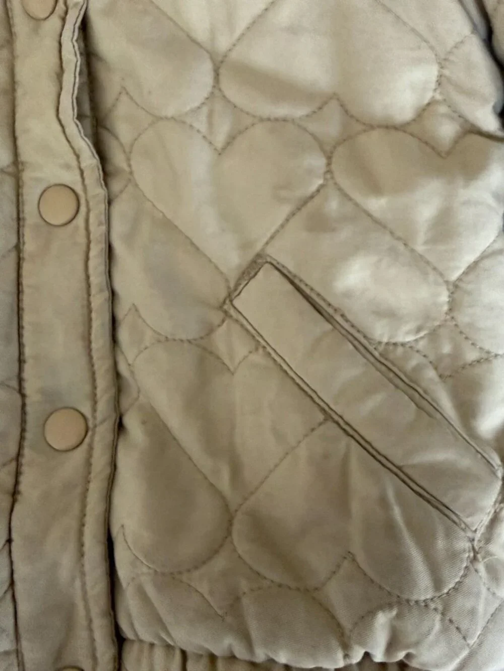 Toddler 3T Quilted Boho Jacket Beige Heart Print Button Up Cotton Lined